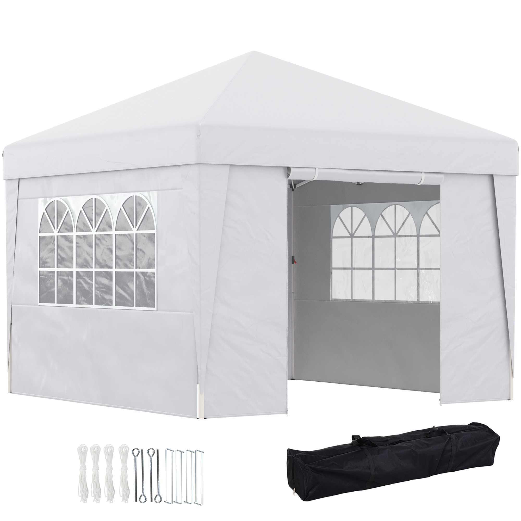 foto del prodotto outsunny gazebo pieghevole 3x3 m con altezza regolabile, con design pop up e finestre, bianco aosom