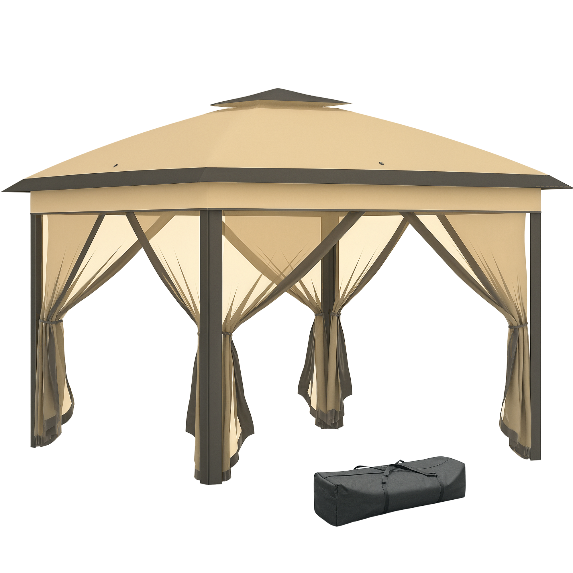 foto del prodotto outsunny gazebo pieghevole con zanzariera e doppio tettuccio, 330x330x288cm, beige aosom