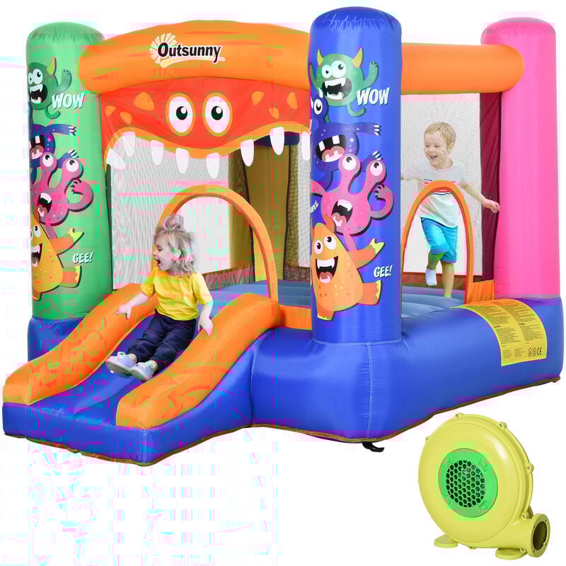 foto del prodotto outsunny gioco gonfiabile rimbalzante per bambini con scivolo e canestro