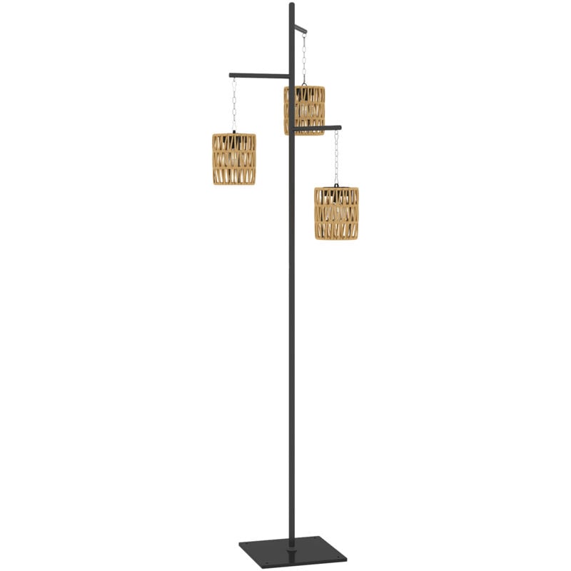 foto del prodotto outsunny lampada solare da esterno a 3 luci con base quadrata nero e giallo