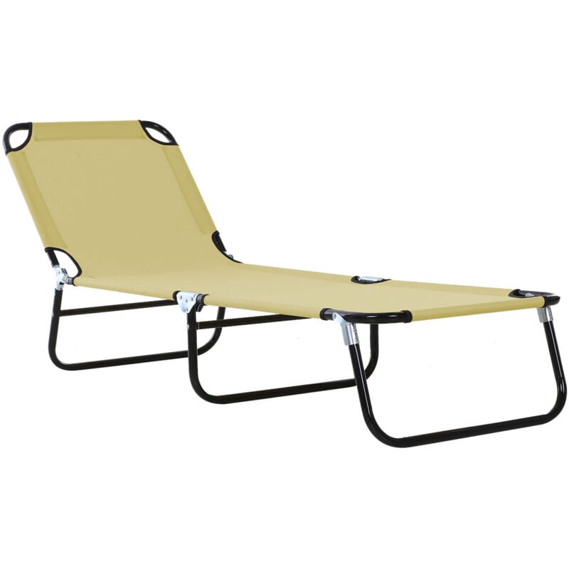 foto del prodotto outsunny lettino da esterno con schienale regolabile in 5 posizioni beige