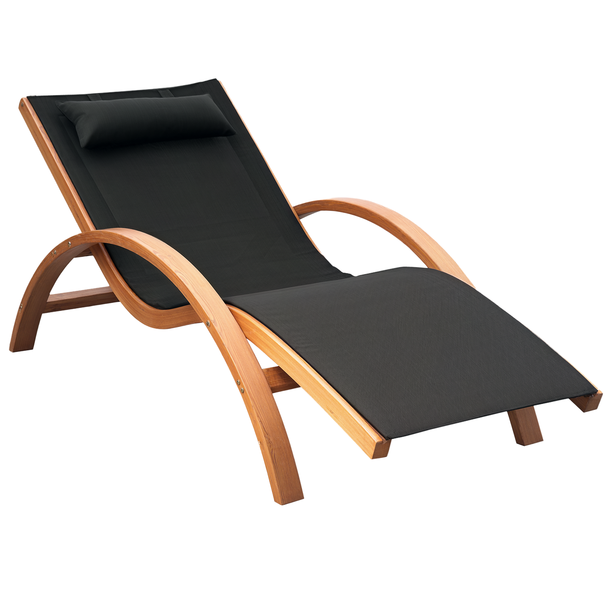 foto del prodotto outsunny lettino prendisole chaise longue con poggiatesta in legno e tessuto a rete, 165x72x86cm aosom