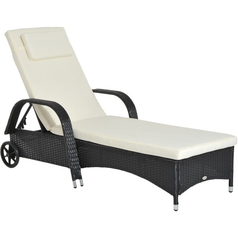foto del prodotto outsunny lettino prendisole in rattan schienale regolabile con ruote