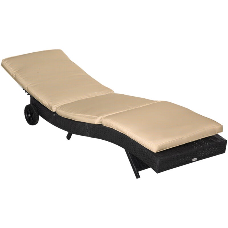 foto del prodotto outsunny lettino prendisole rattan pe con schienale regolabile e cuscino beige
