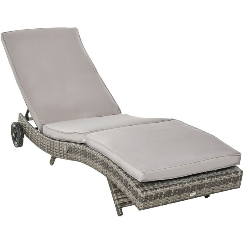 foto del prodotto outsunny lettino prendisole rattan pe con schienale regolabile e cuscino grigio