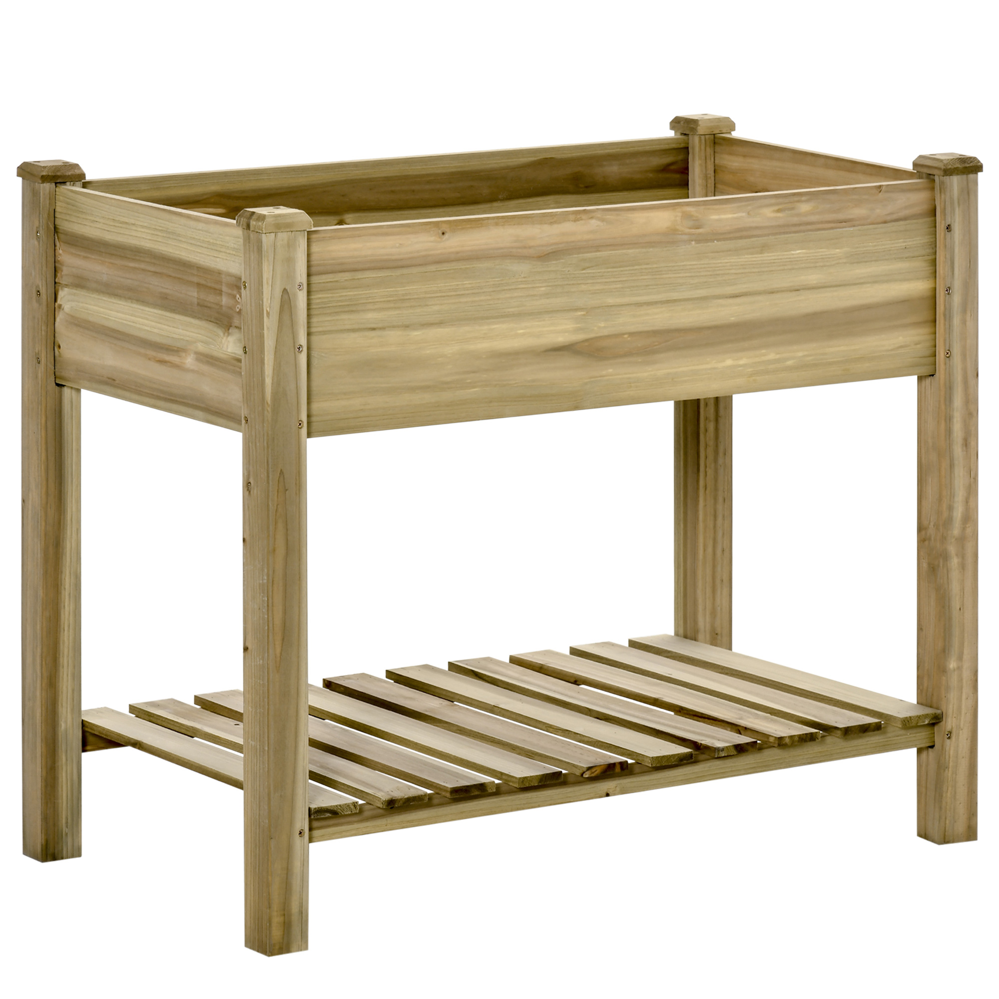 foto del prodotto outsunny letto per orto rialzato in legno con ripiano inferiore, fioriera da esterno portapiante per giardino e balcone, 91x51x76cm aosom