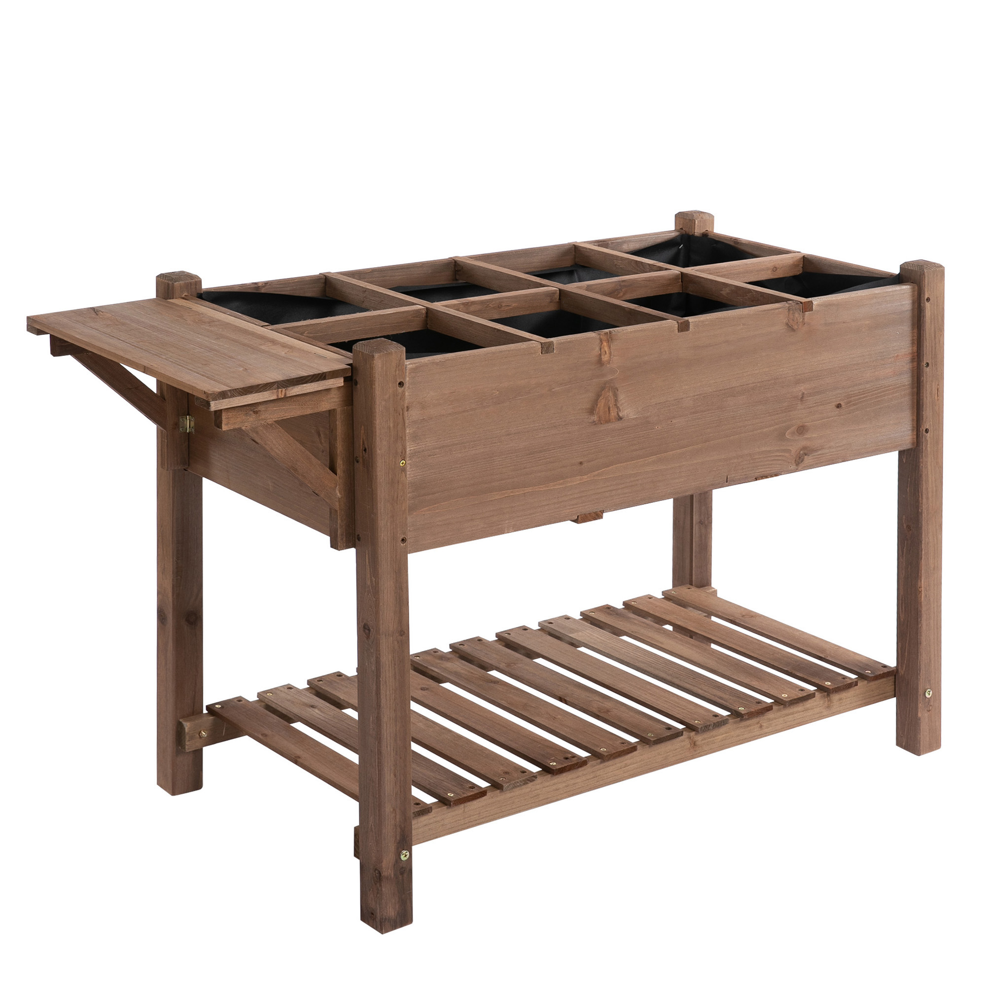 foto del prodotto outsunny letto per orto rialzato in legno con ripiano pieghevole e mensola inferiore, 123x54x74cm aosom