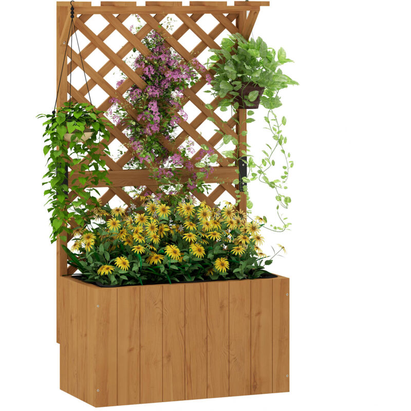 foto del prodotto outsunny letto per orto rialzato in legno con traliccio e pergola 64x33x122 cm