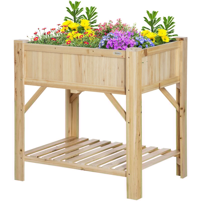 foto del prodotto outsunny letto per orto rialzato in legno di abete con 6 scomparti