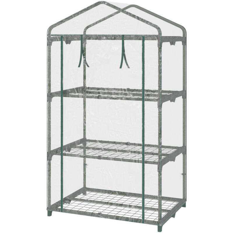 foto del prodotto outsunny mini serra 3 ripiani e copertura in plastica 69x49x125cm trasparente