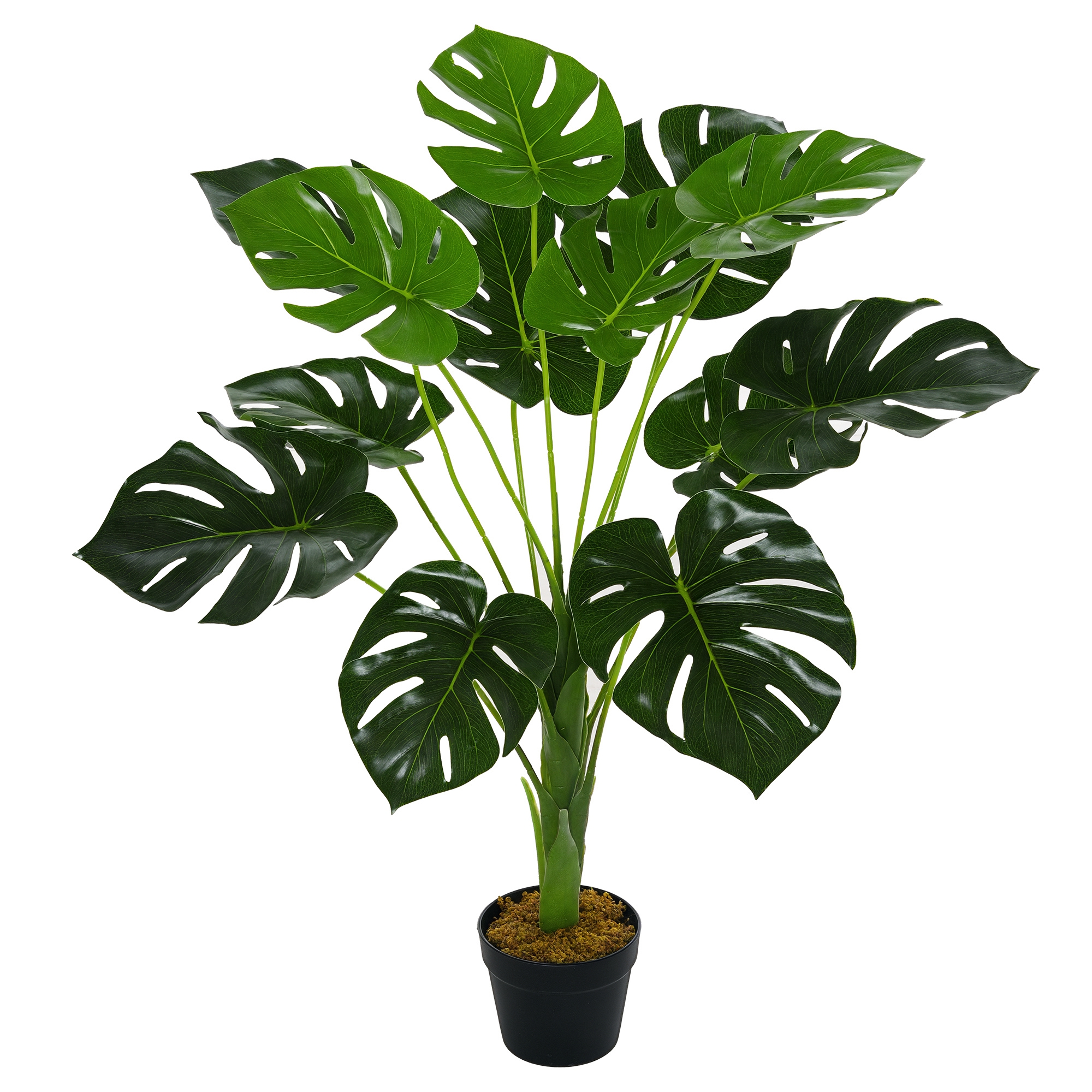 foto del prodotto outsunny monstera artificiale in plastica con 13 foglie, pianta finta con vaso per interno ed esterno alta 85cm aosom
