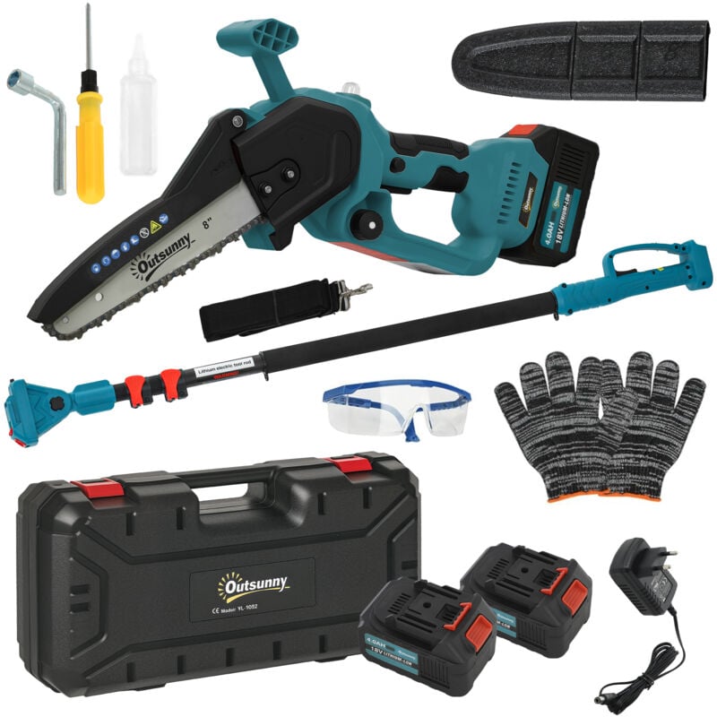foto del prodotto outsunny motosega a batterie 2in1 con motore brushless e palo telescopico blu