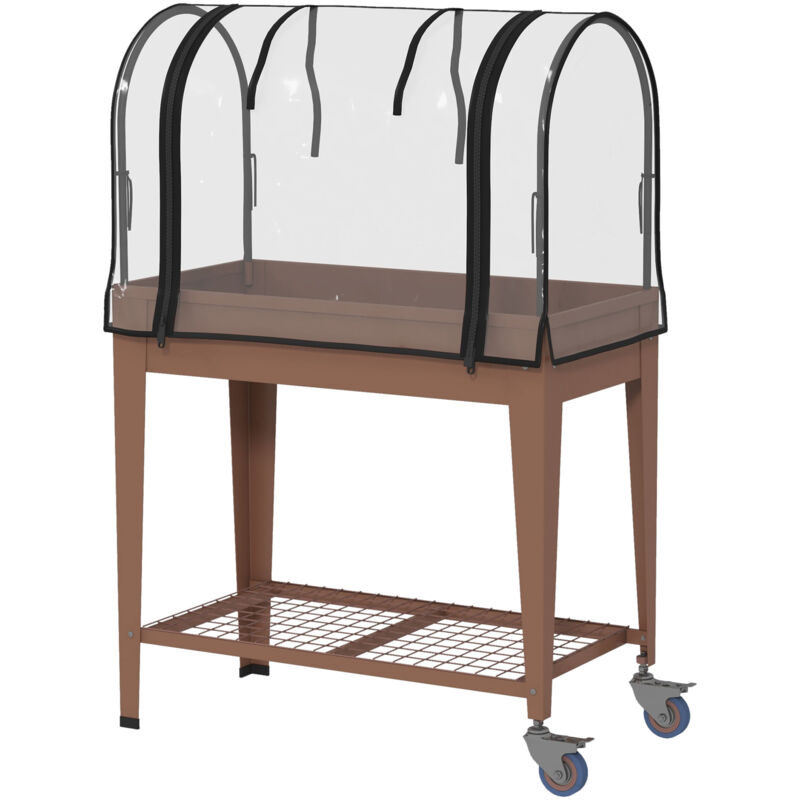 foto del prodotto outsunny orto rialzato con mini serra per piante, ruote e ripiano 80x40x120cm