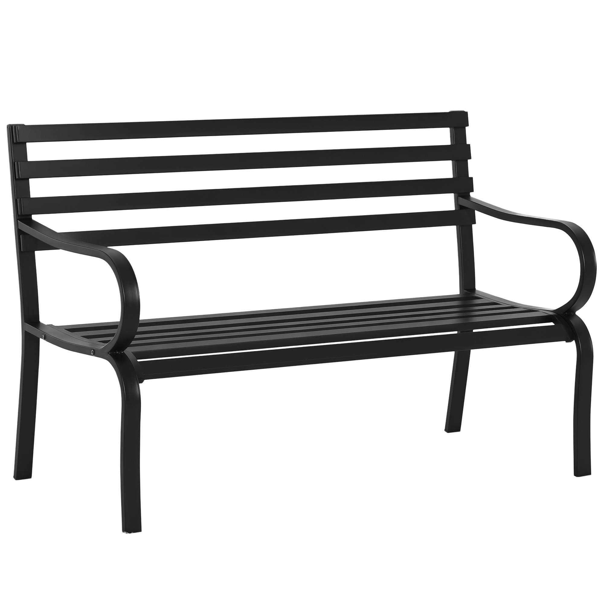 foto del prodotto outsunny panca da giardino sedia da giardino in metallo 2 posti impermeabile nero 127 x 62 x 82 cm aosom
