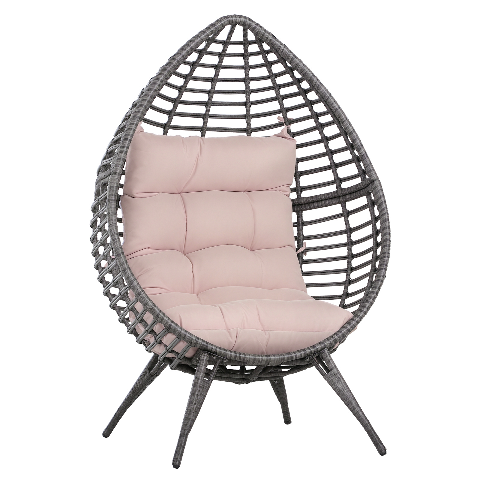 foto del prodotto outsunny poltrona da esterno in rattan con cuscino grigio e beige forma a goccia 101x89x156cm aosom