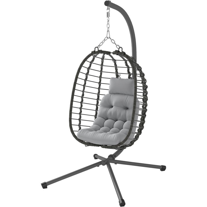 foto del prodotto outsunny - poltrona sospesa in rattan con cuscino e altezza regolabile grigio
