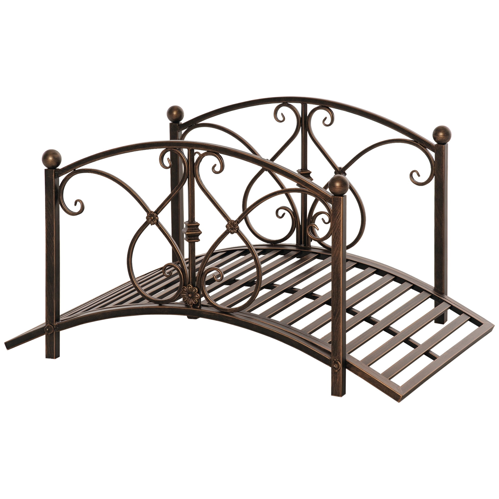 foto del prodotto outsunny ponticello da giardino vintage in metallo, ponte decorativo con elementi floreali, 99x68x53cm, bronzo aosom