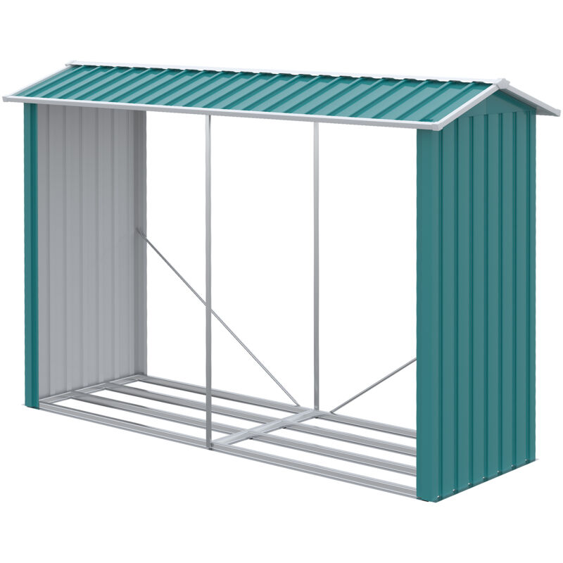 foto del prodotto outsunny porta legna 240x 86x160cm verde con struttura in acciaio galvanizzato