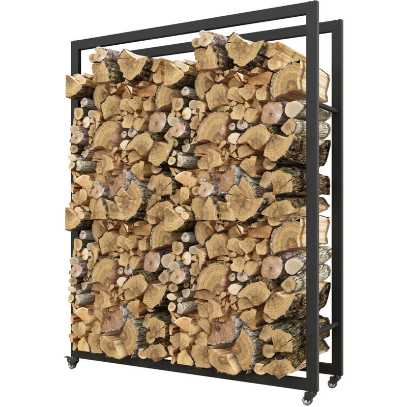 foto del prodotto outsunny portalegna da interno ed esterno in metallo 4 ruote 120x32x151cm nero