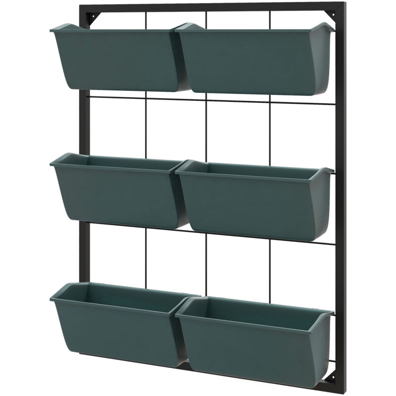 foto del prodotto outsunny portapiante da parete 3 livelli con 6 vasi in acciaio e plastica verde