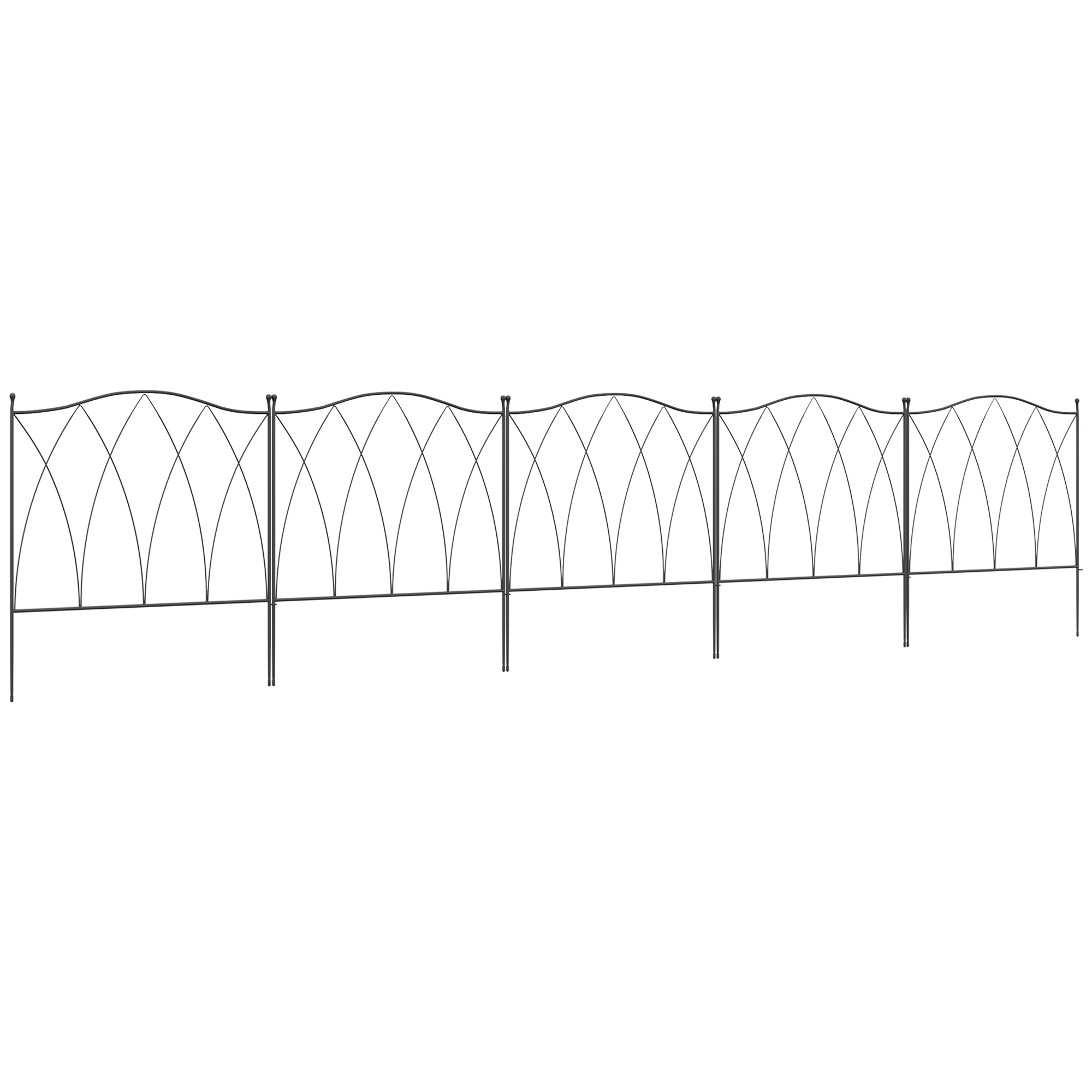 foto del prodotto outsunny recinzione esterna a 5 pannelli in metallo con lacci, 305x62 cm, nera