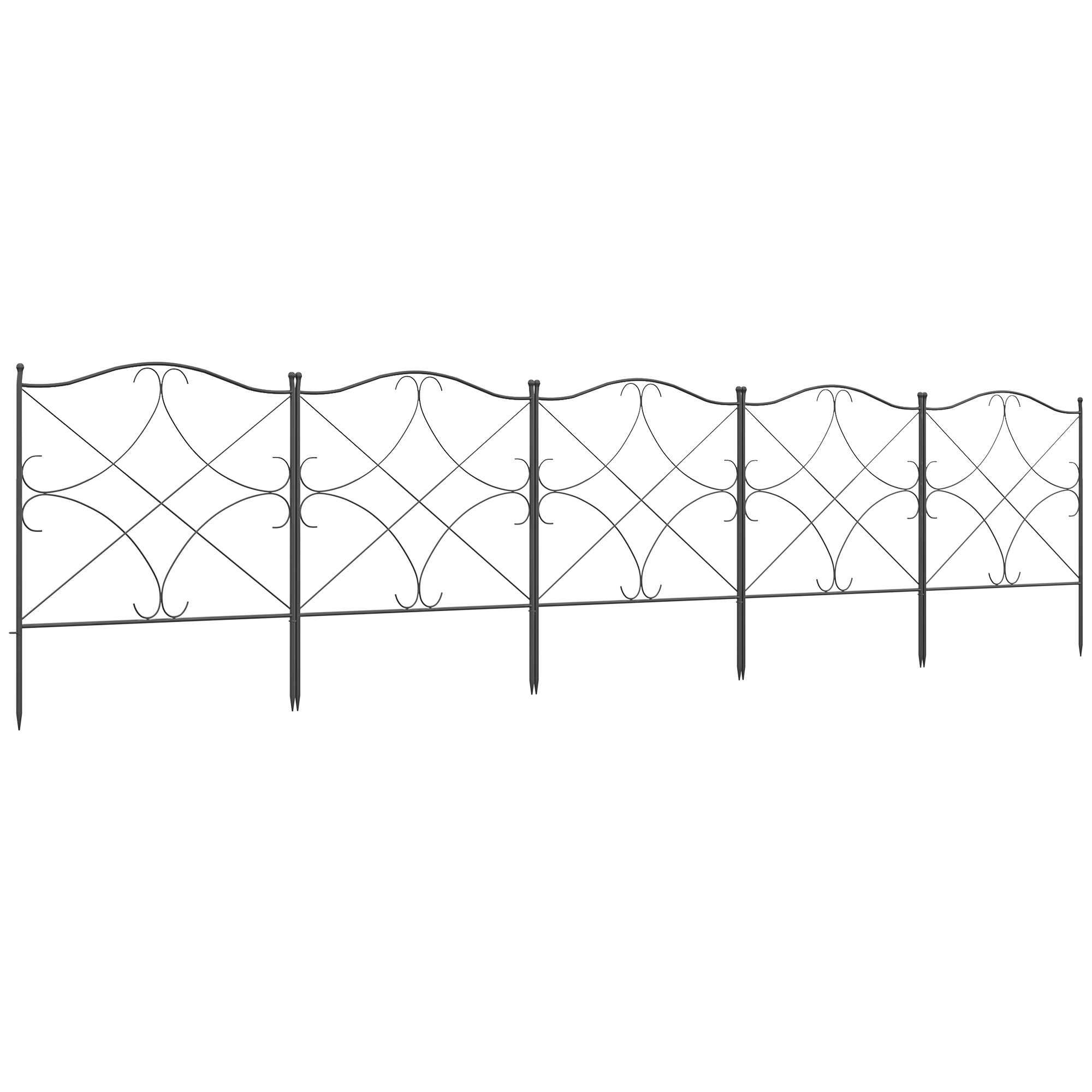 foto del prodotto outsunny recinzione esterna a 5 pannelli in metallo con paletti, 305x62 cm, nera