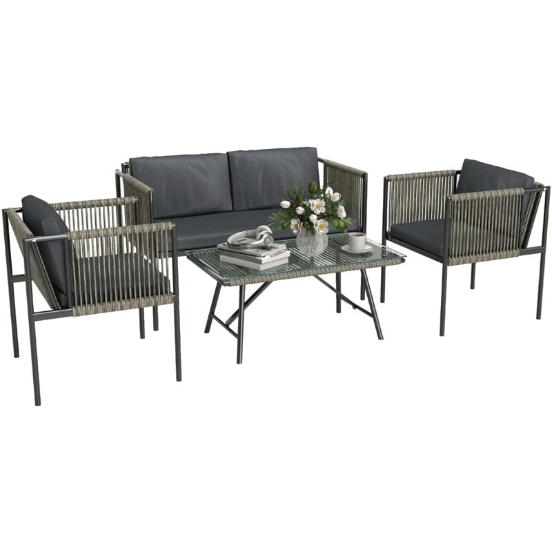 foto del prodotto outsunny salotto da esterno in rattan 2 poltrone, divanetto e tavolino grigio