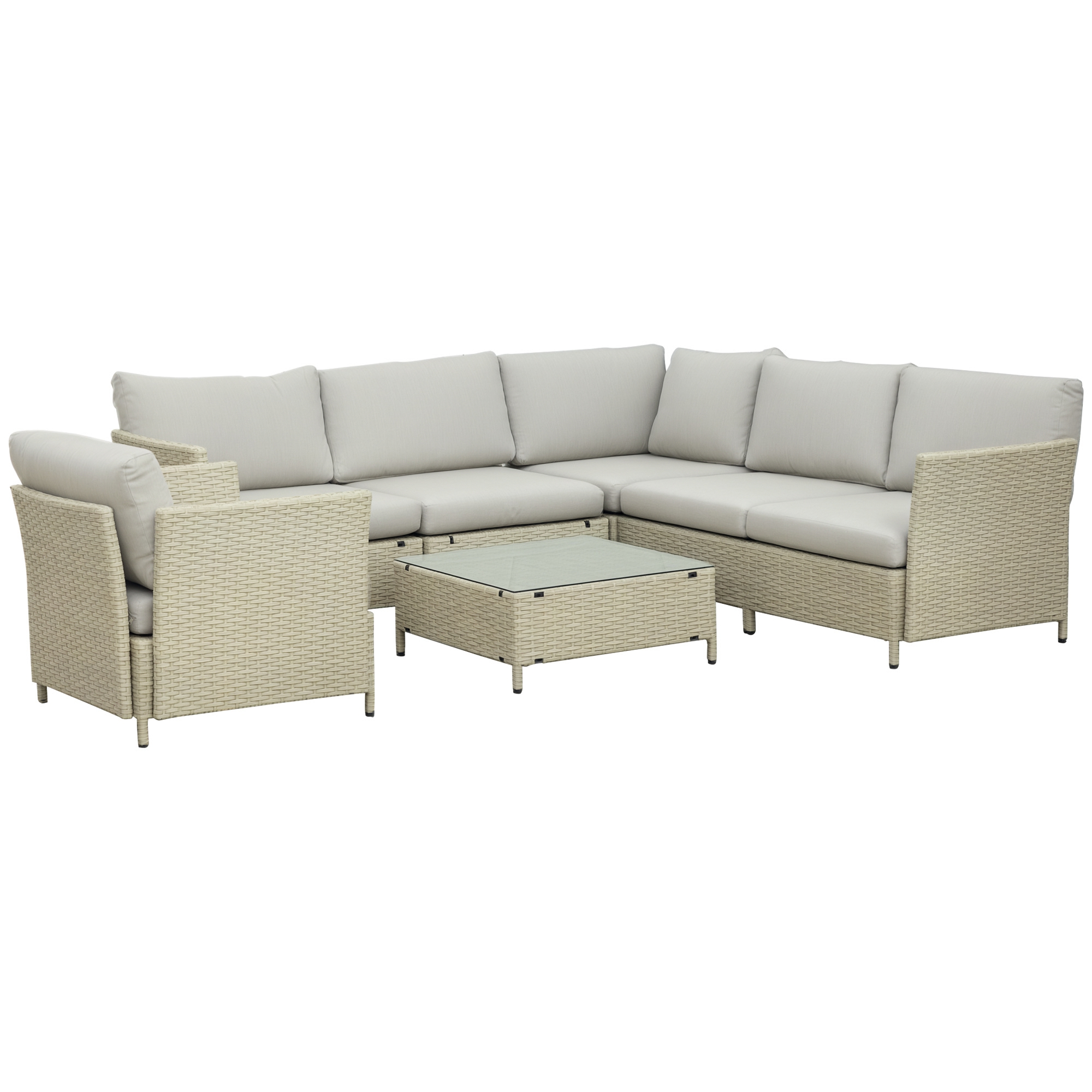 foto del prodotto outsunny salotto da giardino 7 pezzi modulabile in rattan pe con cuscini, beige aosom