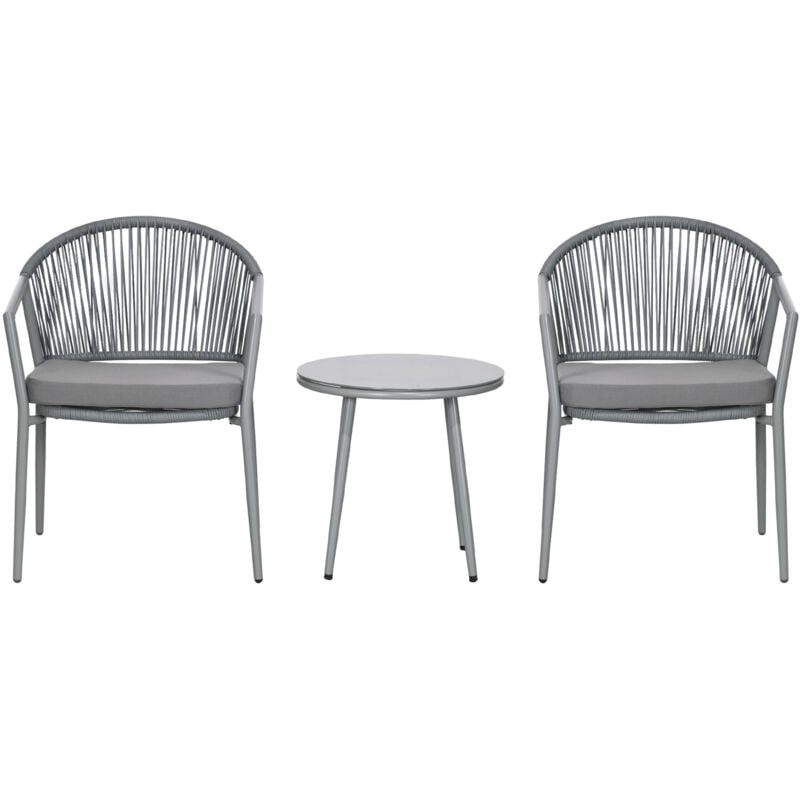 foto del prodotto outsunny salotto da giardino con 2 poltroncine e tavolino in rattan pe grigio