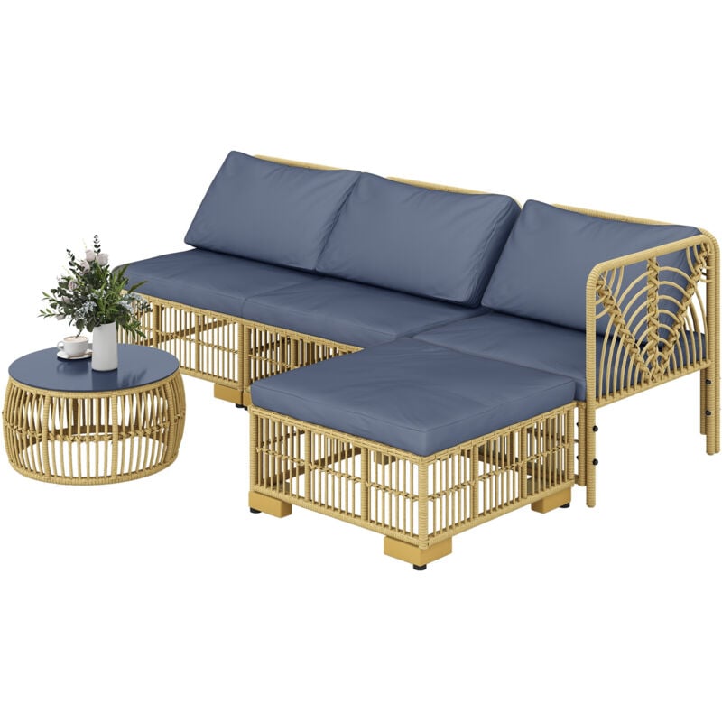 foto del prodotto outsunny salotto da giardino in rattan con divanetto, cuscini e tavolino grigio