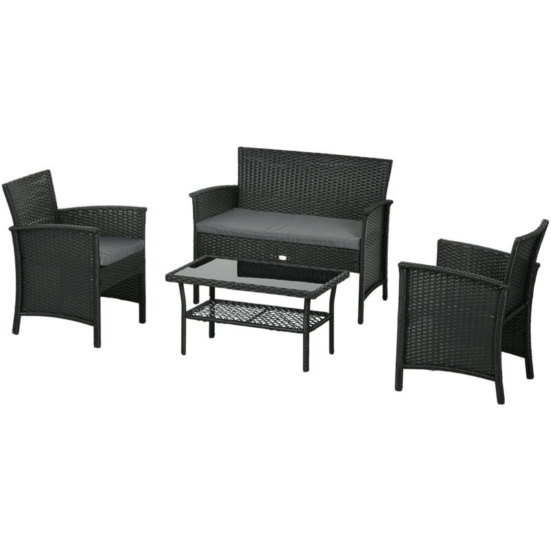 foto del prodotto outsunny salotto da giardino rattan pe con 2 poltrone, divano e tavolino vetro
