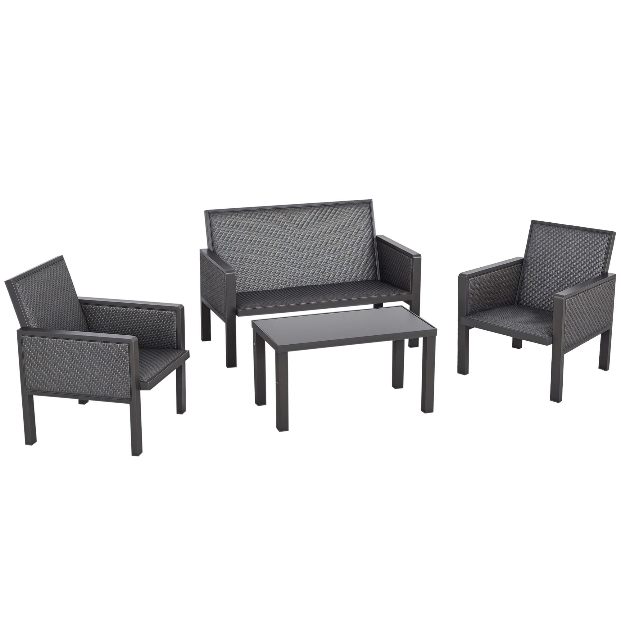 foto del prodotto outsunny salotto giardino rattan sintetico, divano esterno tavolino, set 4 pz, grigio, per momenti unici all'aperto aosom