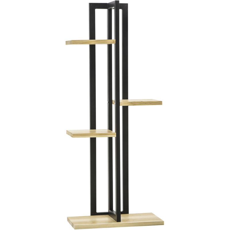 foto del prodotto outsunny scaffale porta piante a 4 ripiani industriale in legno e metallo nero
