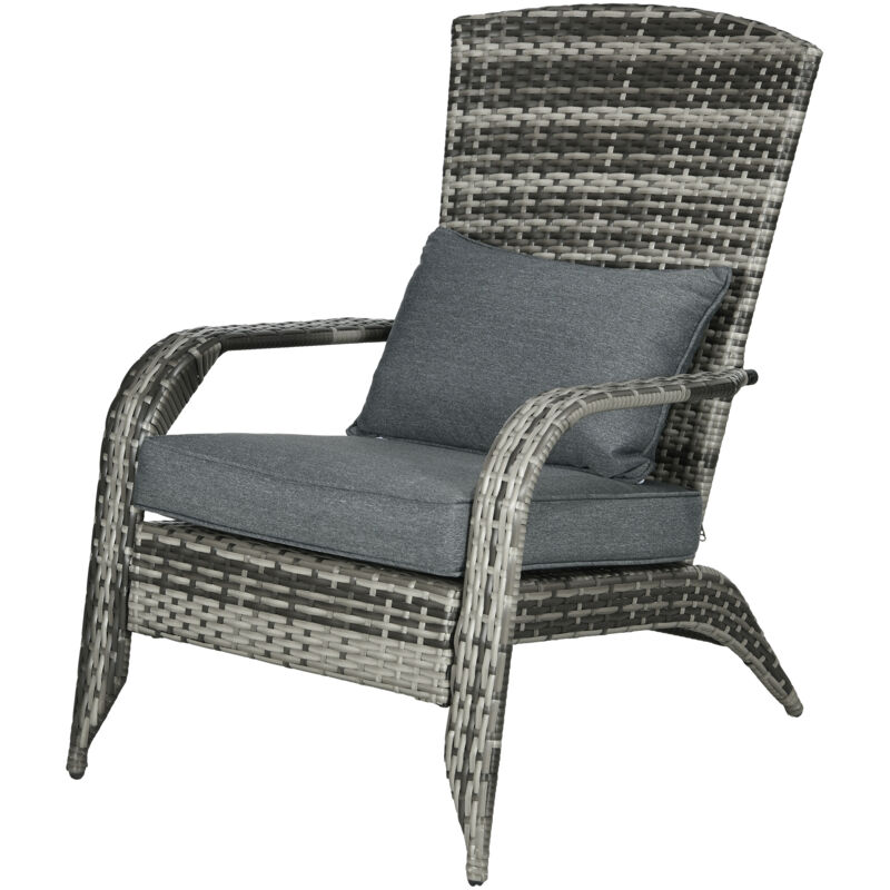 foto del prodotto outsunny sedia con braccioli e cuscini in stile adironrack in rattan