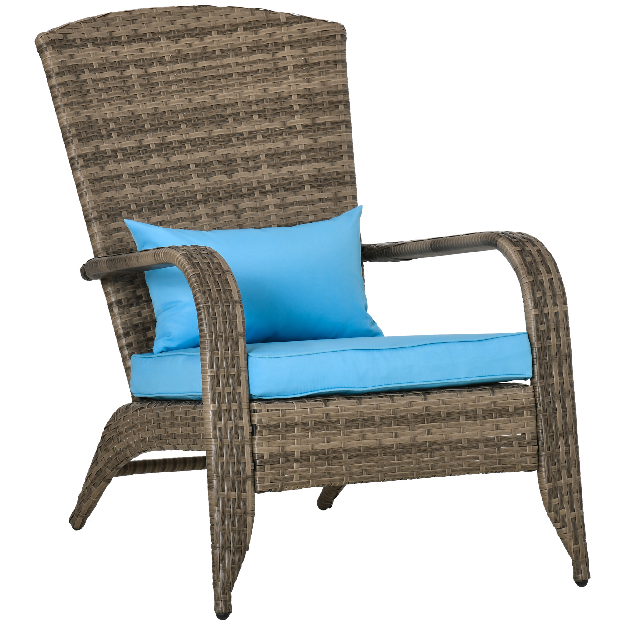 foto del prodotto outsunny sedia da giardino adirondack con braccioli, in rattan e acciaio, 65x86x90 cm, marrone e blu aosom