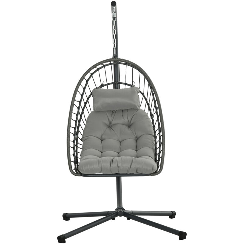 foto del prodotto outsunny sedia sospesa a uovo rattan pe con cuscino e seduta pieghevole grigio