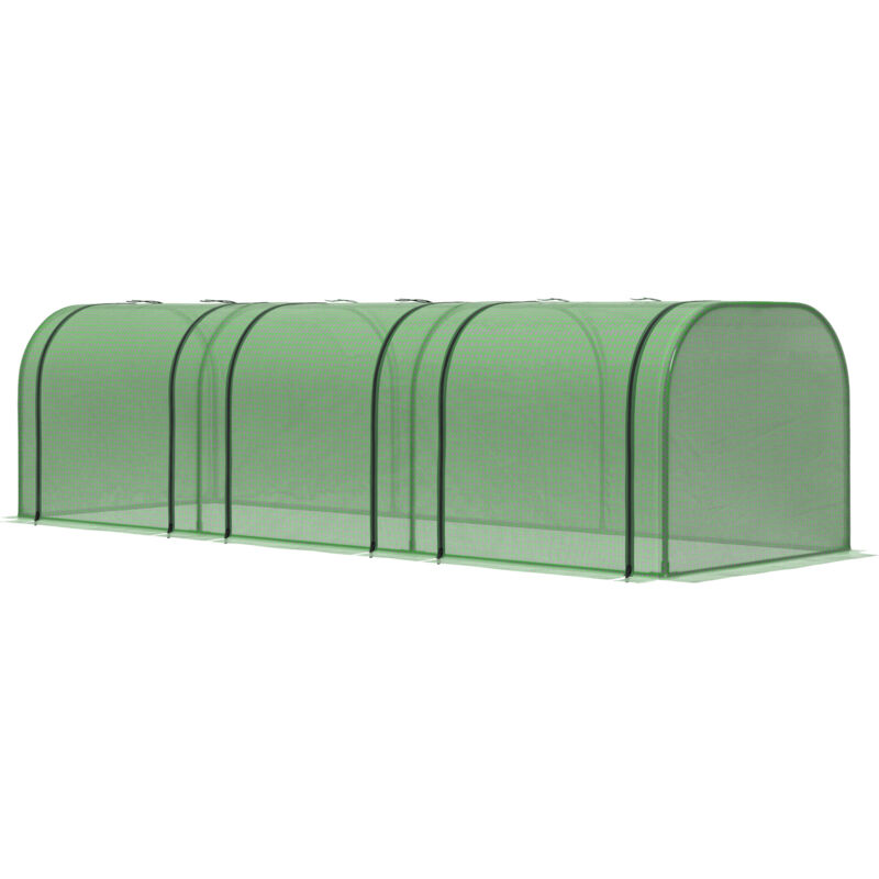 foto del prodotto outsunny serra a tunnel in acciaio e plastica pp con porte avvolgibili verde