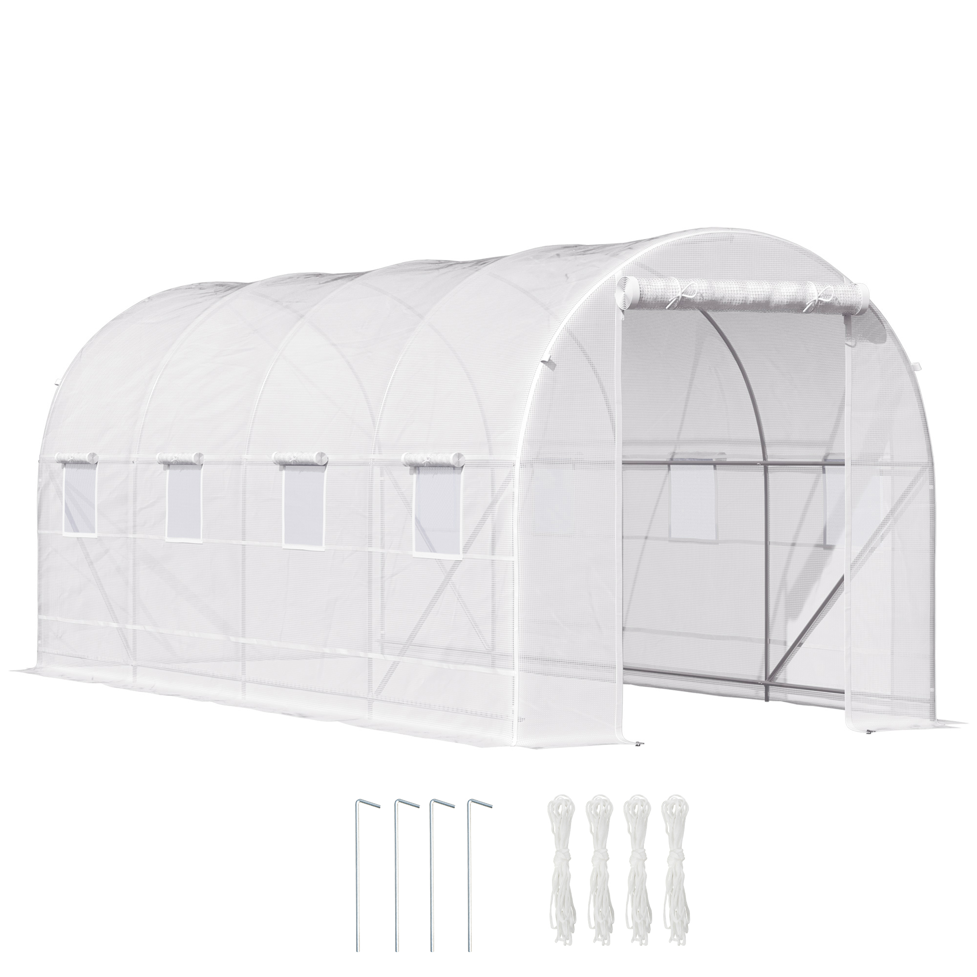 foto del prodotto outsunny serra da giardino a tunnel 5x2x2m con struttura in acciaio e telo in polietilene, bianco aosom