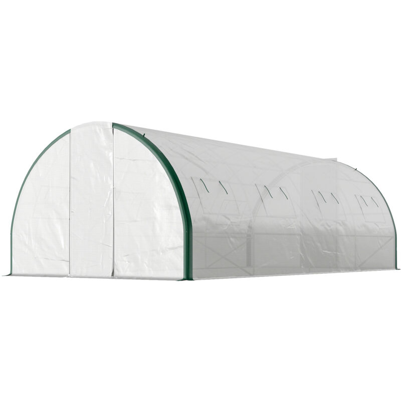 foto del prodotto outsunny serra da giardino con 2 porte a cerniera e 8 finestre bianco e verde