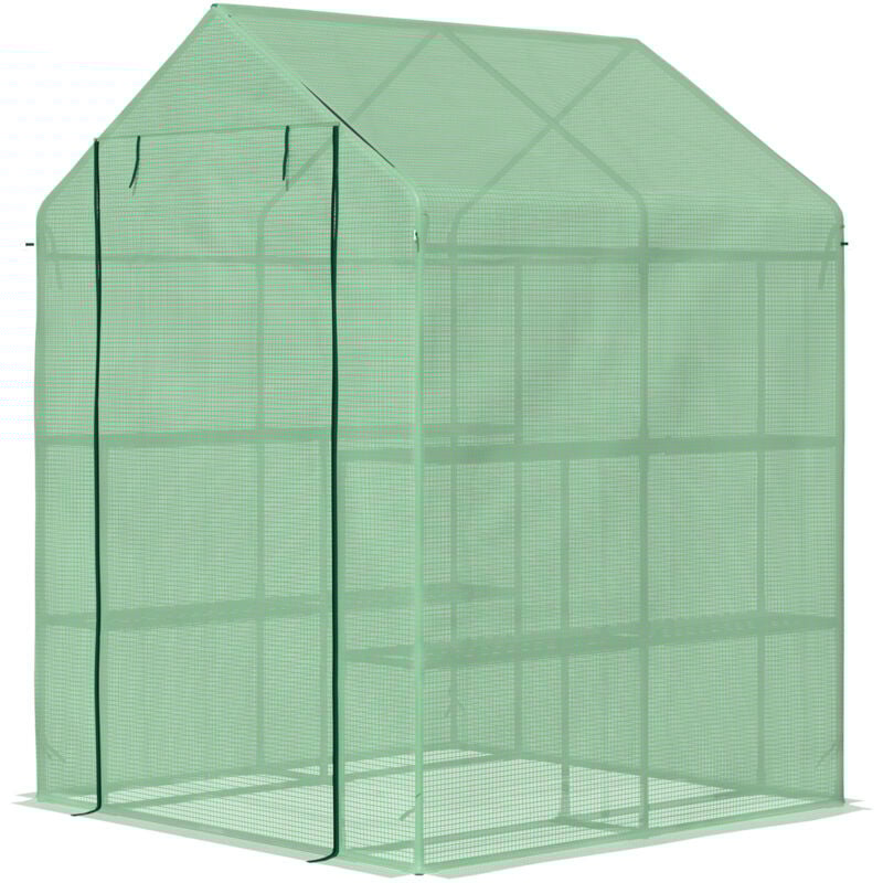 foto del prodotto outsunny serra da giardino con scaffali copertura in pe e porta