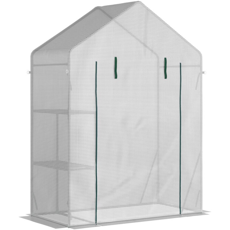 foto del prodotto outsunny serra da giardino copertura pe 2 scaffali porta avvolgibile