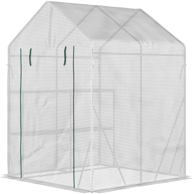 foto del prodotto outsunny serra da giardino copertura pe 2 scaffali porta avvolgibile