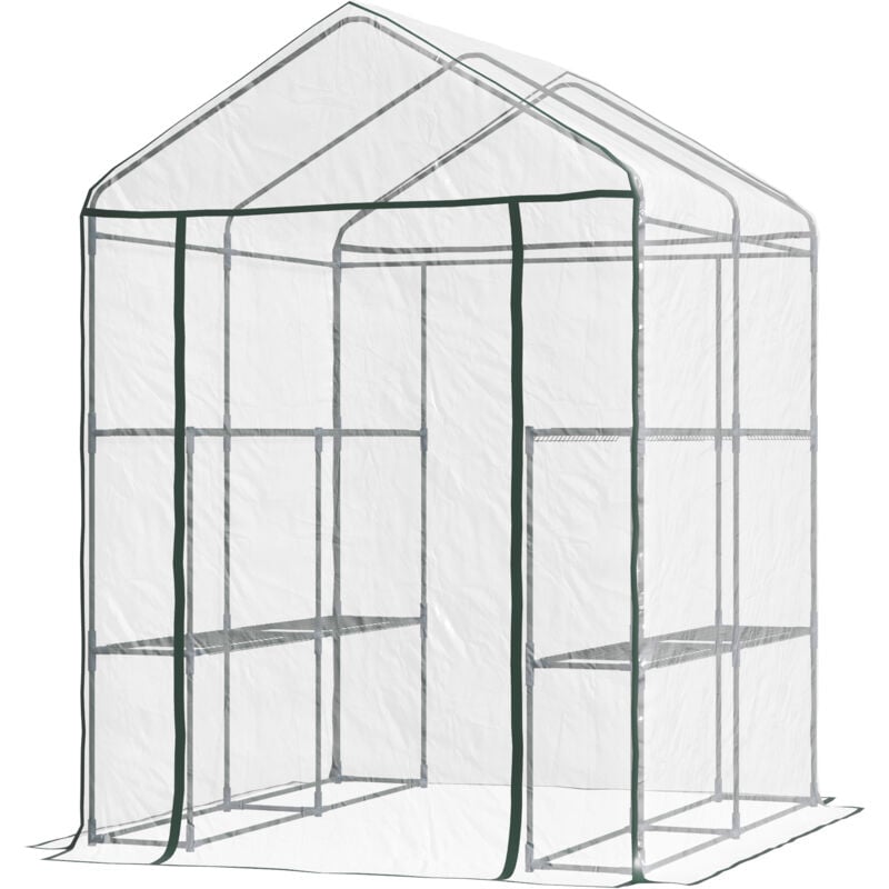 foto del prodotto outsunny serra da giardino in pvc trasparente con ripiani verde