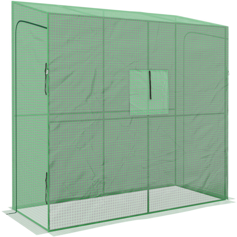 foto del prodotto outsunny serra da parete con copertura pe 2 porte avvolgibili e finestra verde