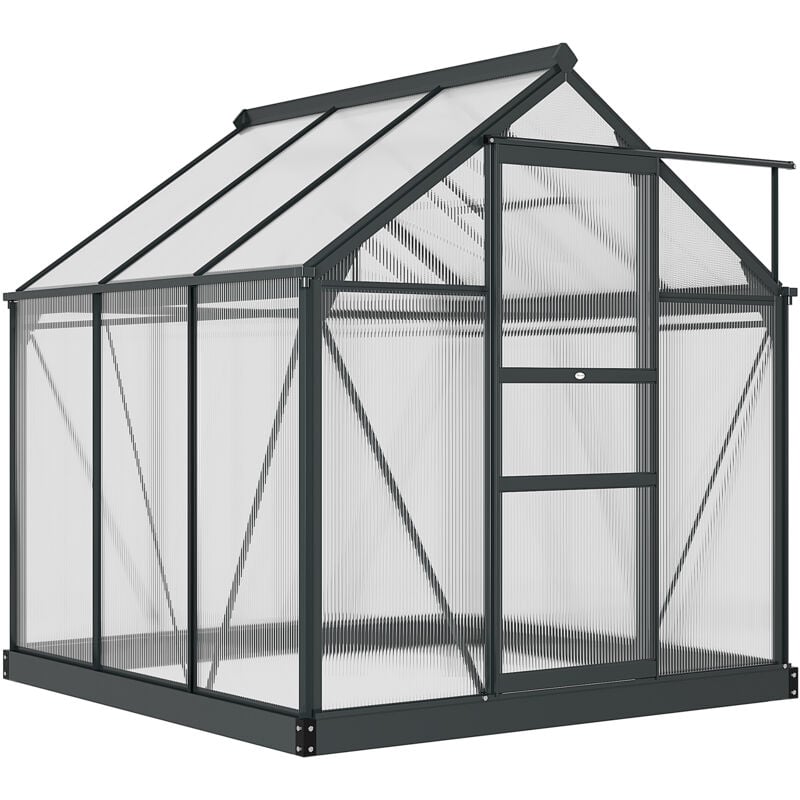 foto del prodotto outsunny serra in policarbonato 2x2m con porta scorrevole e presa d aria grigio