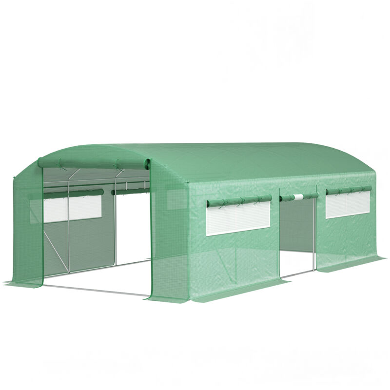 foto del prodotto outsunny serra per orto con 3 porte avvolgibili e 6 finestrelle 6x3x2 m verde