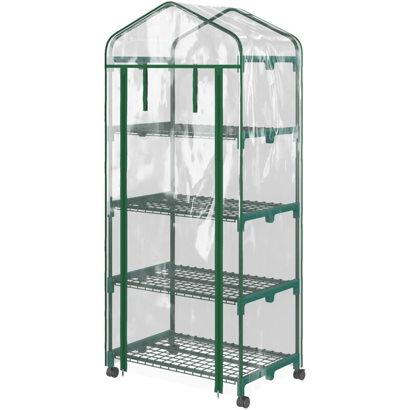 foto del prodotto outsunny serra per piante verticale e 4 ripiani acciaio e pvc verde 69x50x165cm