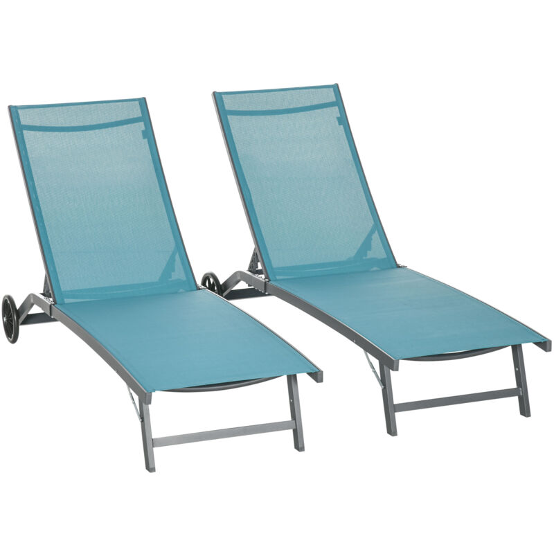 foto del prodotto outsunny set 2 lettini prendisole con schienale su 5 livelli blu e nero