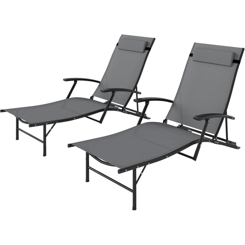 foto del prodotto outsunny set 2 lettini prendisole pieghevoli schienale regolabile cuscino grigio