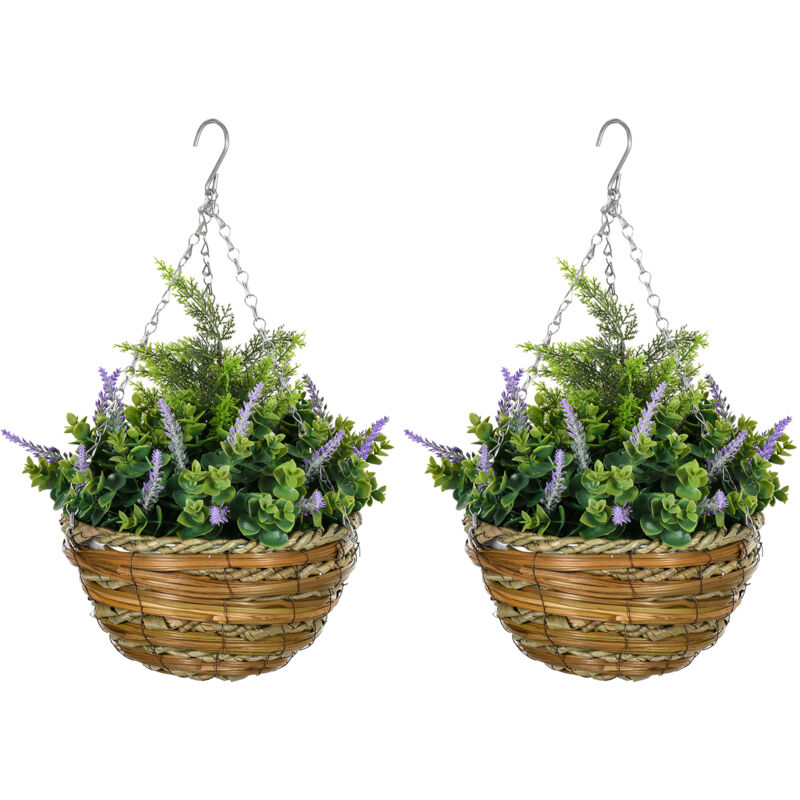 foto del prodotto outsunny set 2 piante artificiali con vaso e gancio 25x34 cm verde viola
